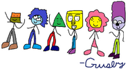 An early design of the film's characters, drawn in early 1998 by Michael Grusby.