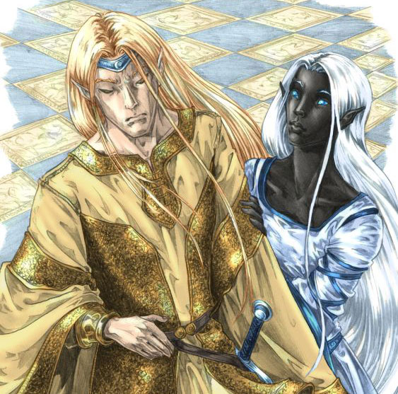 Fan art of Corellon with his daughter, Eilistraee