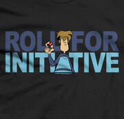 Tycho stares forward grimly, holding a twenty-sided die. Background text reads "Roll for initiative".
