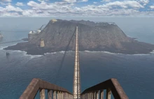 The Book Assembly Island as seen from the Temple Island, with the bridge connecting them..