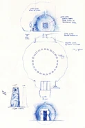 Design sketch of the secret Moiety Room with production notes.