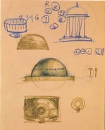 Production notes for the domes, showing a gazebo structure.