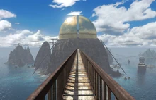 Riven TempleIsland2.png (335 KB) Bridge connecting Temple Island and Book Assembly Island.