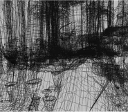 Mesh scene of the jungle, showing the immense number of geometrical shapes.