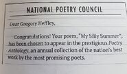 The National Poetry Council letter back to Greg Heffley.