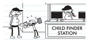The usher taking Greg to the child finder station.