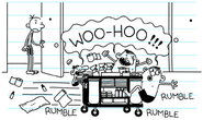 The Beardo kids got hold of a cleaning cart and ramming it into a wall.