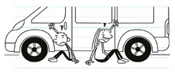 Bill hiding in the van