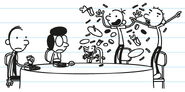 Greg, Rodrick and Manny jumping in joy about the inheritance money