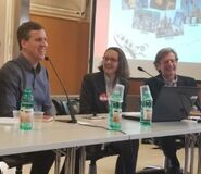 Jeff Kinney joined Pico Floridi, president of Il Castoro, and translator Francesco Durante to discuss the Neapolitan edition of Diary of a Wimpy Kid at the Bologna Children's Book Fair during the release of The Getaway.