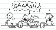 Greg is shocked that Fregley bites his hand in the mouth