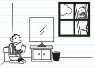 Greg is shocked to see Rodrick in the toilet as he was struggling to hold a ladder