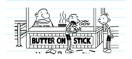 Rodrick eating a deep-fried butter on a stick after winning the Foulest Footwear Contest