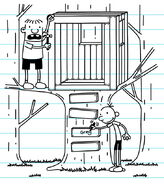 Greg and Rowley's tree fort in the woods