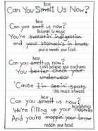 Chorus of "Can You Smell Us Now" that Becky, Bill's girlfriend, edited.