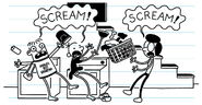 Rowley, Greg and Susan are screaming one another at the Gramma's Basement when she cames with her laundry