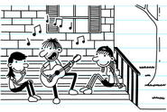 Him playing the guitar