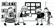 Greg and Rowley in the library