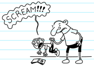 A kid with an Underpants Bandits book in the hall getting an atomic wedgie by an 8th grade bully