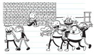 Rowley and Abigail and the students holding Fregley walking past Greg