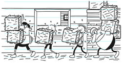 Greg and his cabin-mates carrying haybales as part of their day's assignment.