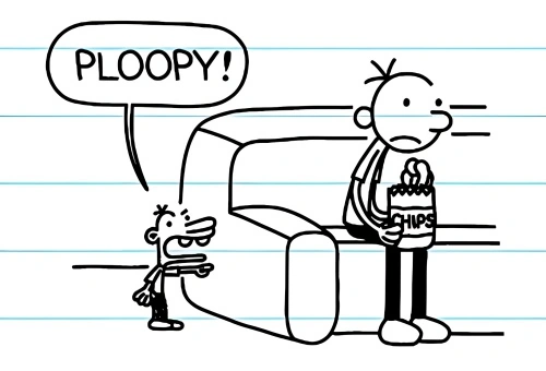 An illustration from Diary of a Wimpy Kid, showing Manny calling Greg &quot;Ploopy!&quot;