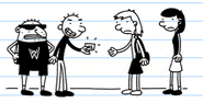 Rodrick in the online version, with a fake 1 slip, he made to make it look like he was first to parties