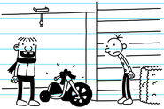 Rowley gives Greg a Big Wheel for Christmas