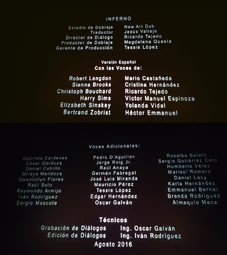 Créditos del cine.