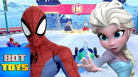 Elsa y Hombre Araña con Carros Divertida Carrera de Caricaturas Gameplay Disney Infinity 3