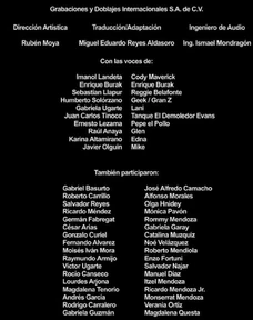 Créditos del DVD.