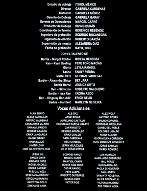 Créditos del cine Barbie 2023