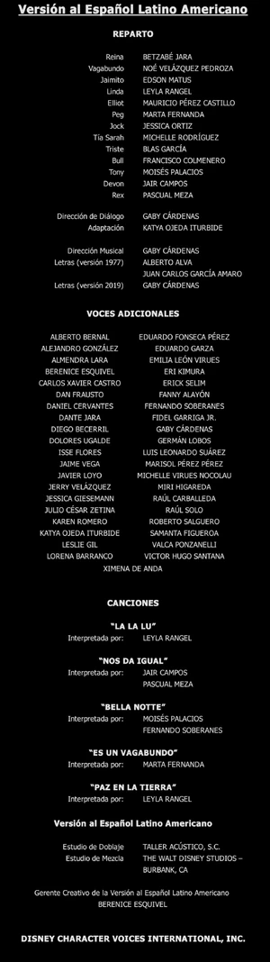 Créditos doblaje La dama y el vagabundo (2019)