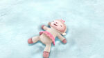 Lambie makes a snow angel