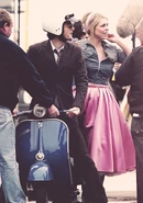 Билли и Дэвид Теннант на съемках Доктора