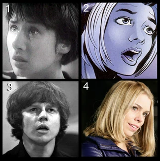 Quatro dos Companions do . Seguindo a ordem: 1. Sua Neta, ; 2. A fã de ficção cientifica, ; 3. O Companion do , ; 4. A Primeira Companion da Série Nova, .
