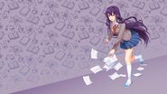 Purple book background with Yuri dropping papers unlocked after completing Reflection 2