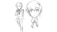 A sketch of Sayori's initial character design, drawn by David Evelyn.
