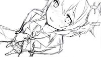 The sketch of Sayori's first CG which would later be outlined, colored and slightly adjusted to match the perspective of the background.