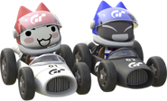 Kuro and Toro in racing cars, for the Gran Turismo E-Sports Tournament 2021.