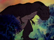 Sharptooth Hunts Down Littlefoot And Cera After Battling Littlefoot's Mother And The Earthquake Starts