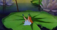 Thumbelina trips over on a lily pad