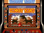 Main title screen of the game Donkey Kong for Game Boy, as seen on the Super Game Boy for SNES.