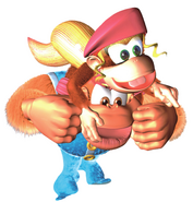 Dixie y Kiddy Kong usando Juego en Equipo