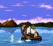 Baron K. Roolenstein riding on the Hover Craft as seen during the special ending cutscene of the game Donkey Kong Country 3.