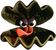 Clambo's artwork from the game Donkey Kong Country repurposed as official artwork for Giant Clam in the game Donkey Kong Land for Game Boy.