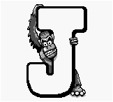 Manky Kong sostiene la letra "J" en Donkey Kong Country (GBC).