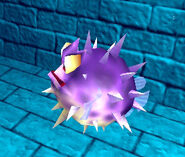 A Puftup that appears during the Creepy Castle boss fight against King Kut Out, as seen in the game Donkey Kong 64 for Nintendo 64.