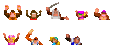 The sprites for DK, Diddy, Cranky, Dixie, Funky, Candy, Lanky, Tiny, and Chunky in the "Protect" minigame.