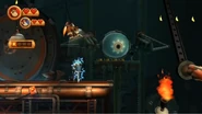 Diddy using his jetpack next to a Pogobot.